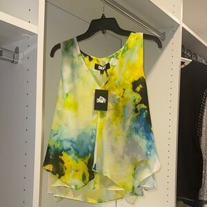 DKNY Women's Vibrant Yellow and Blue Blouse